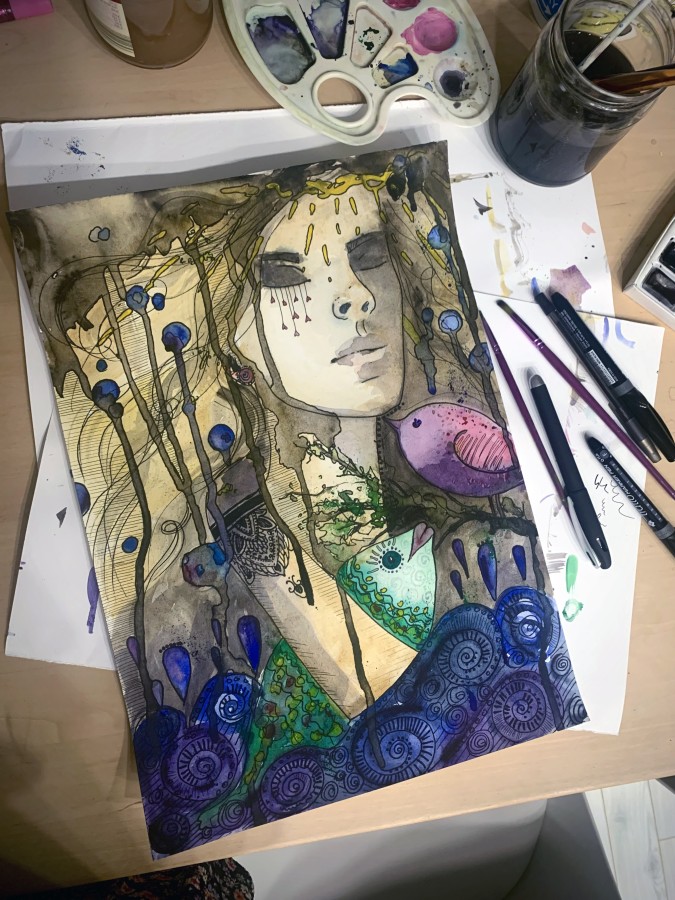 PAUKŠTIS IR ŽUVIS, 42x52cm